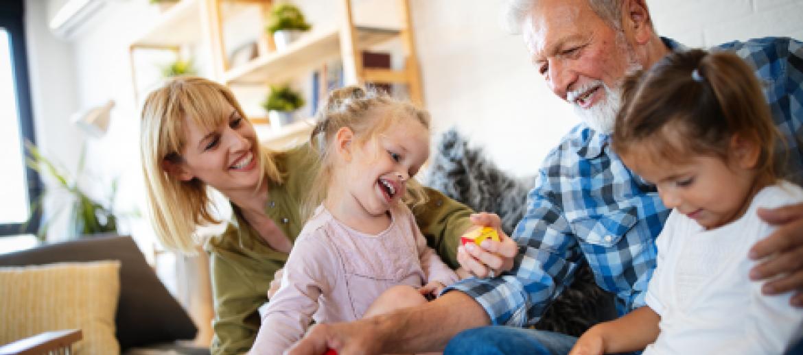 Retired couple with grandchildren