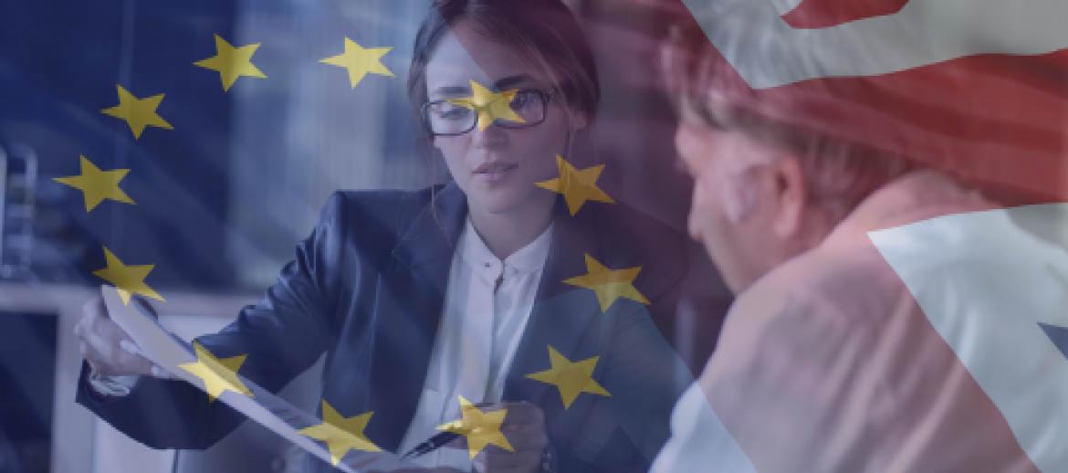 Clients talking with EU flag