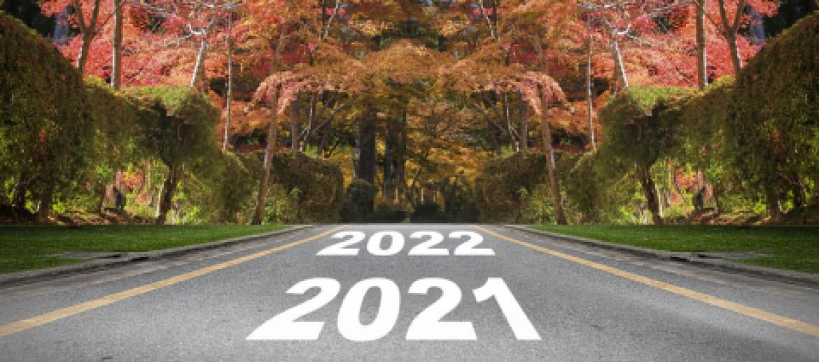 Autumn Road with Year 2021 Year 2022 written 