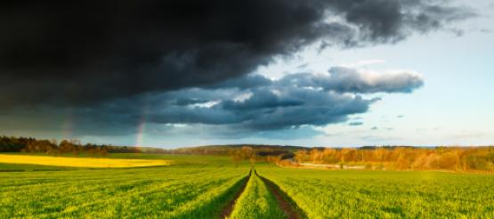 moody sky above farm land