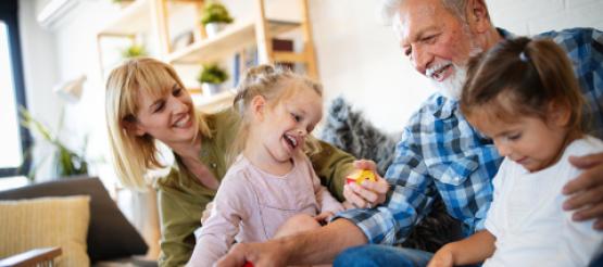 Retired couple with grandchildren