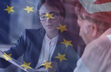 Clients talking with EU flag