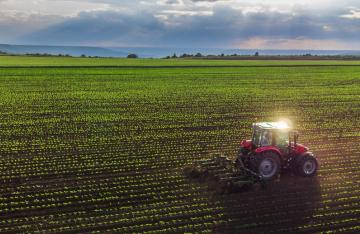 Tractor ploughing crops
