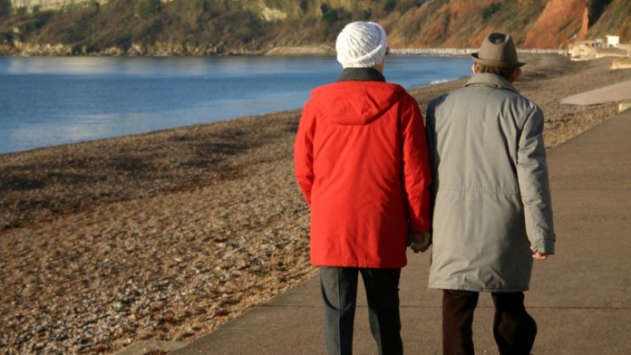 Couple walking on the beach