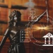 Lady Justice statue in a law library with legal technology icons and courthouse graphic overlay.